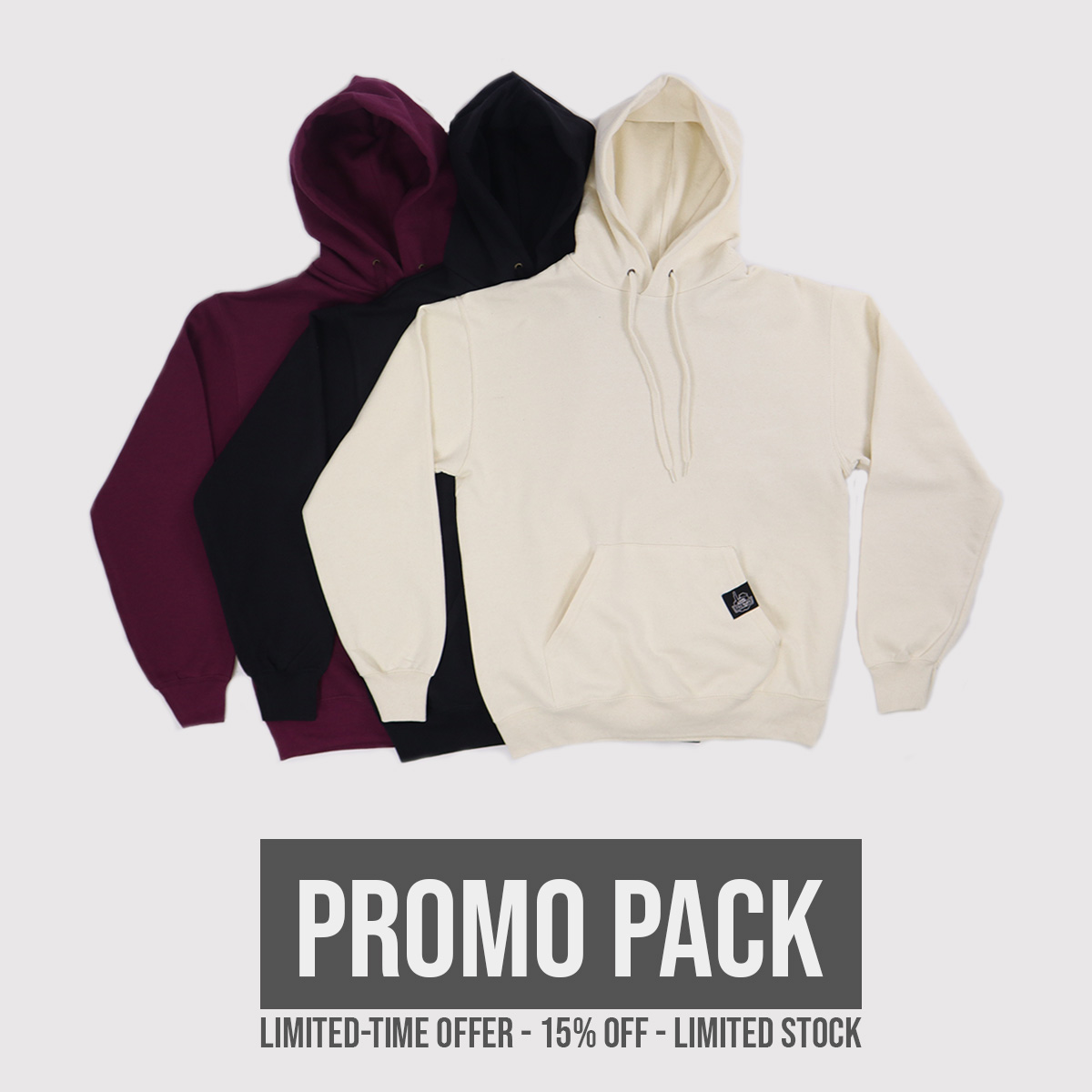 PROMO PACK – 3 Blank Hoodies